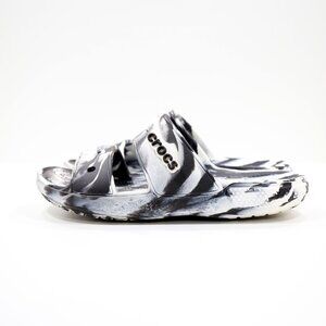 Crocs Black & White Marbled Rubber Lightweight Slide Sandals - Women's 7